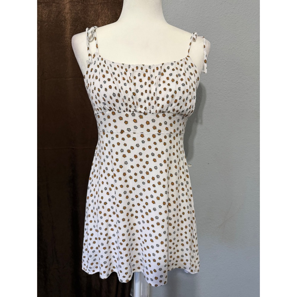 LA Hearts Mini Dress S White Floral Ruched Tie Strap Y2K Cottagecore Coquette